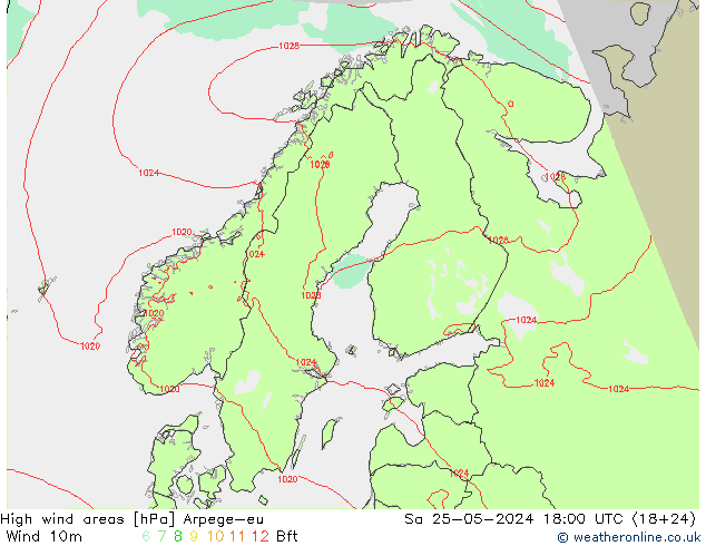 High wind areas Arpege-eu Sáb 25.05.2024 18 UTC