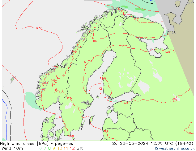 High wind areas Arpege-eu Su 26.05.2024 12 UTC