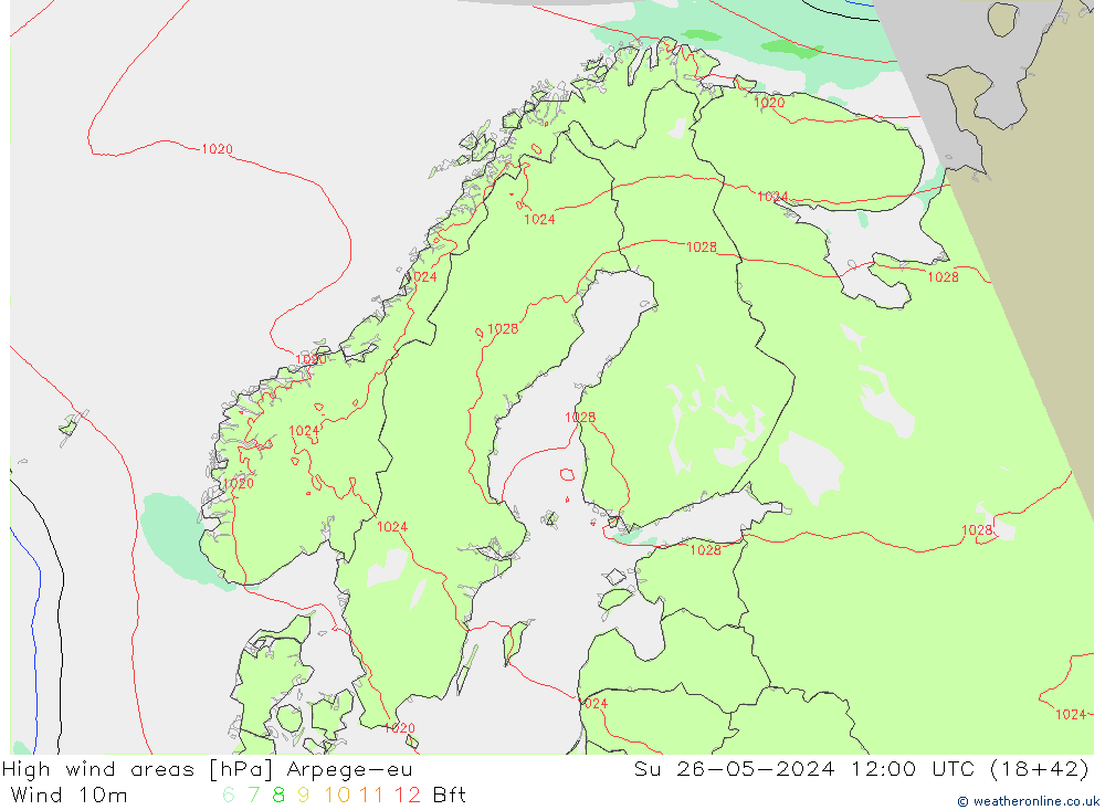 High wind areas Arpege-eu Su 26.05.2024 12 UTC