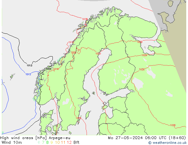 High wind areas Arpege-eu пн 27.05.2024 06 UTC