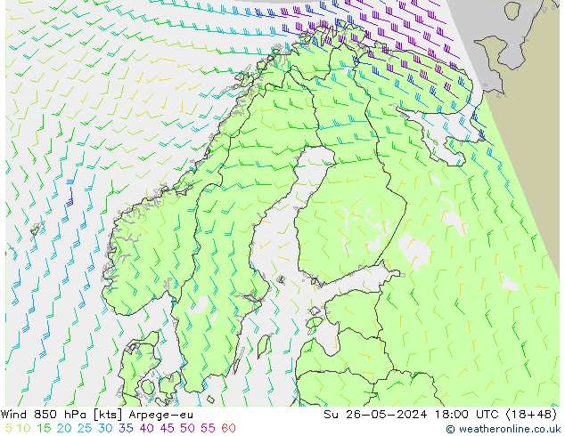 wiatr 850 hPa Arpege-eu nie. 26.05.2024 18 UTC