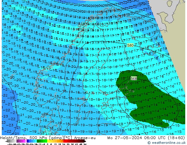 Height/Temp. 500 hPa Arpege-eu Mo 27.05.2024 06 UTC