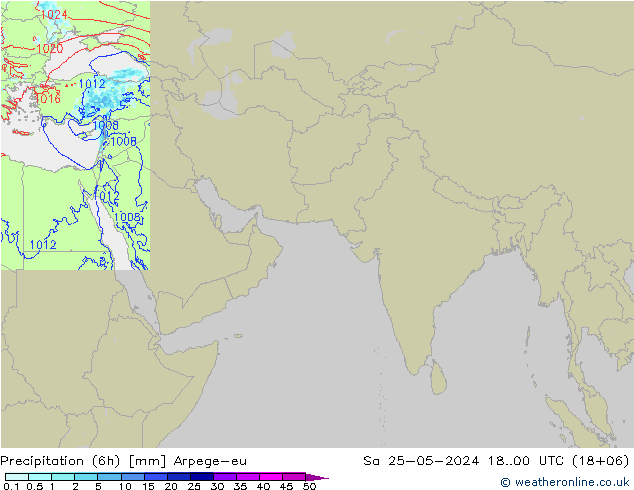 Precipitação (6h) Arpege-eu Sáb 25.05.2024 00 UTC