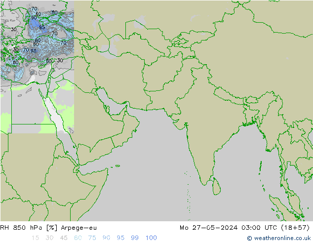 RH 850 hPa Arpege-eu Mo 27.05.2024 03 UTC