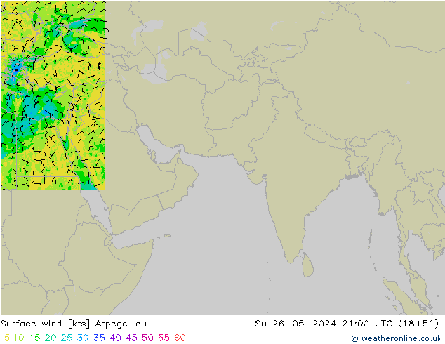 wiatr 10 m Arpege-eu nie. 26.05.2024 21 UTC