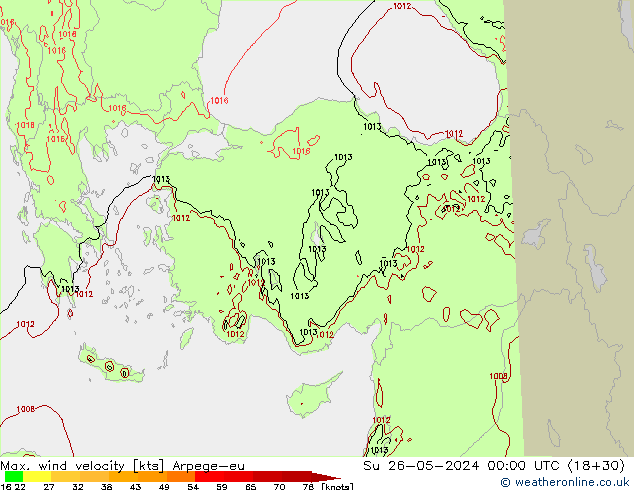 Max. wind velocity Arpege-eu Su 26.05.2024 00 UTC