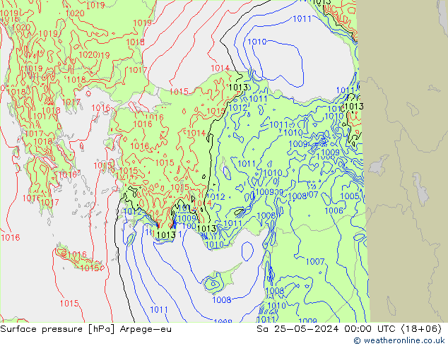 Atmosférický tlak Arpege-eu So 25.05.2024 00 UTC