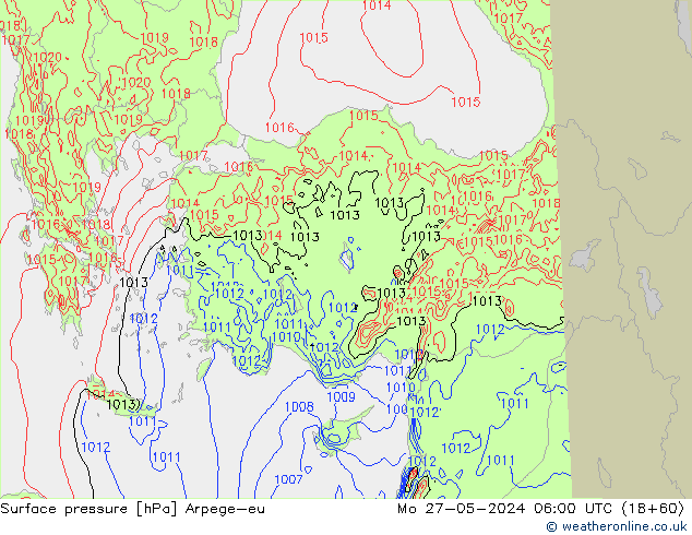 Surface pressure Arpege-eu Mo 27.05.2024 06 UTC