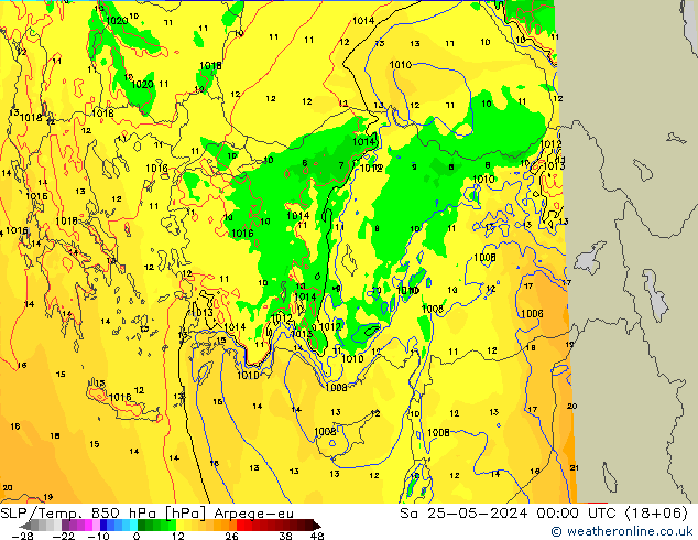 SLP/Temp. 850 hPa Arpege-eu So 25.05.2024 00 UTC