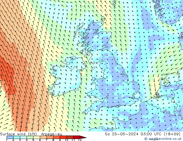Rüzgar 10 m (bft) Arpege-eu Cts 25.05.2024 03 UTC