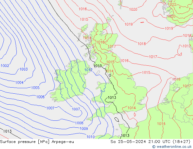 Surface pressure Arpege-eu Sa 25.05.2024 21 UTC