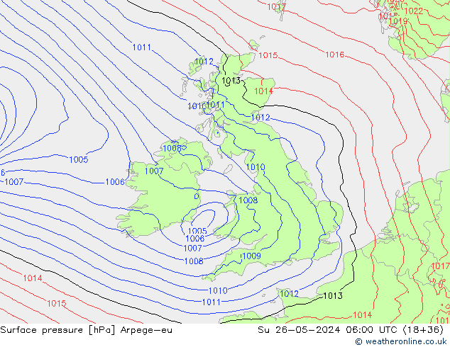 Atmosférický tlak Arpege-eu Ne 26.05.2024 06 UTC