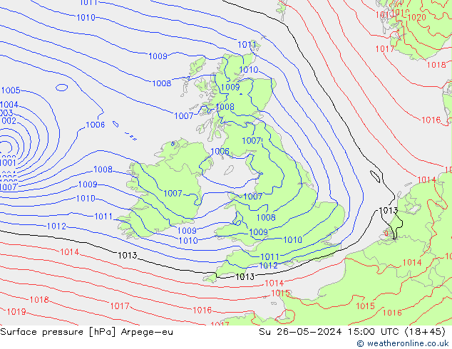 Pressione al suolo Arpege-eu dom 26.05.2024 15 UTC