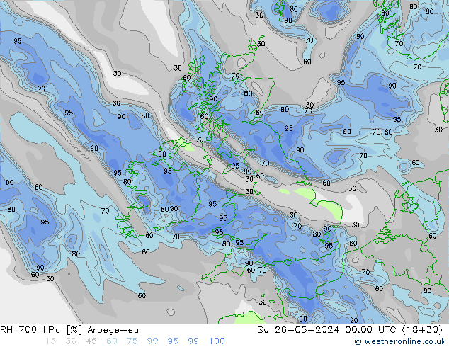 Humidité rel. 700 hPa Arpege-eu dim 26.05.2024 00 UTC