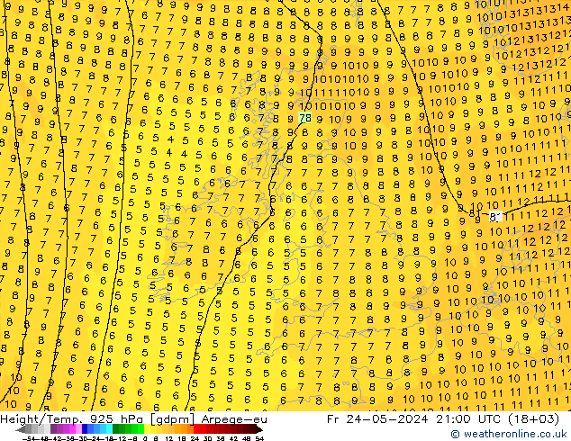Geop./Temp. 925 hPa Arpege-eu vie 24.05.2024 21 UTC