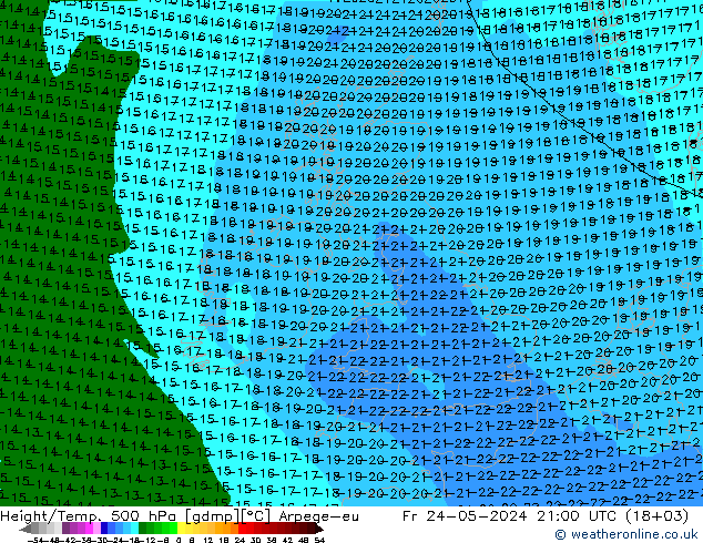 Hoogte/Temp. 500 hPa Arpege-eu vr 24.05.2024 21 UTC