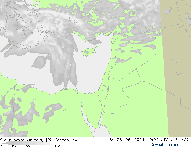 Cloud cover (middle) Arpege-eu Su 26.05.2024 12 UTC