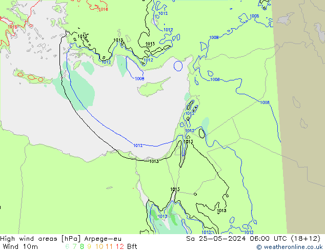 High wind areas Arpege-eu sáb 25.05.2024 06 UTC