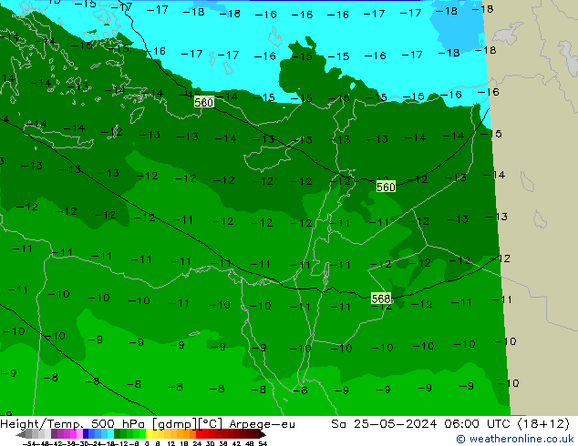 Height/Temp. 500 hPa Arpege-eu Sa 25.05.2024 06 UTC