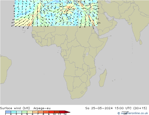 Surface wind (bft) Arpege-eu Sa 25.05.2024 15 UTC