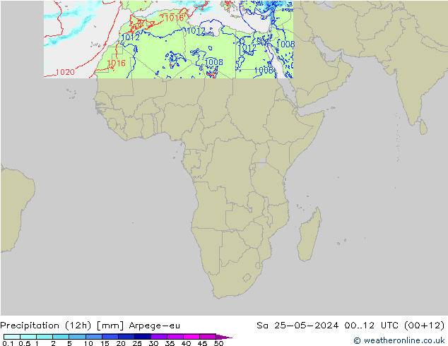 Precipitation (12h) Arpege-eu Sa 25.05.2024 12 UTC