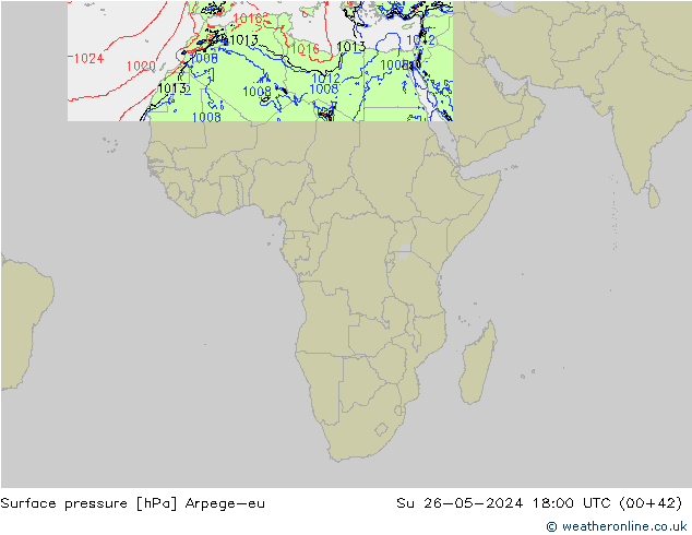 Atmosférický tlak Arpege-eu Ne 26.05.2024 18 UTC