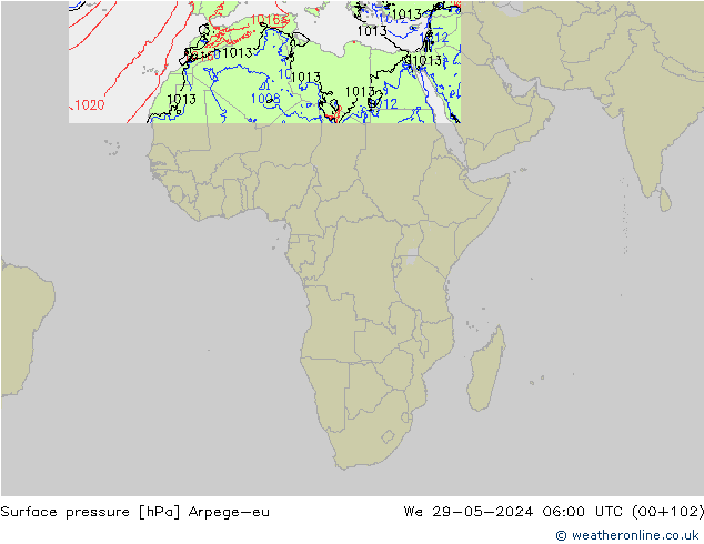 Pressione al suolo Arpege-eu mer 29.05.2024 06 UTC