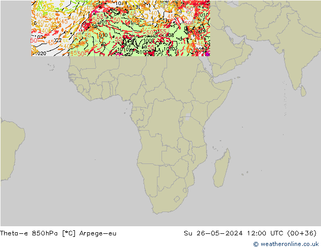 Theta-e 850hPa Arpege-eu Paz 26.05.2024 12 UTC