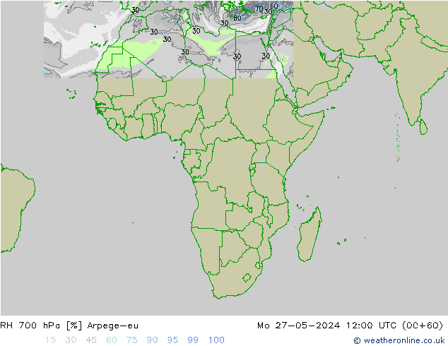 RH 700 hPa Arpege-eu Mo 27.05.2024 12 UTC