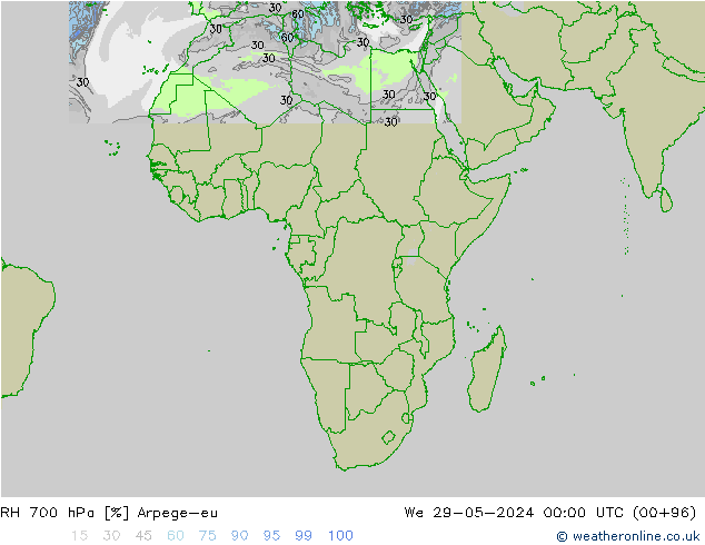 700 hPa Nispi Nem Arpege-eu Çar 29.05.2024 00 UTC