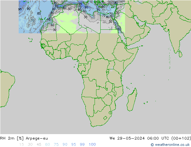 RH 2m Arpege-eu  29.05.2024 06 UTC