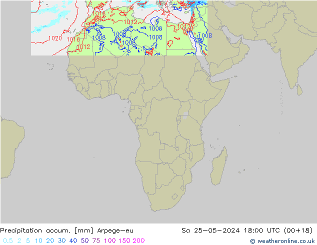 Precipitation accum. Arpege-eu so. 25.05.2024 18 UTC