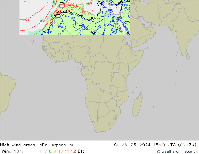 yüksek rüzgarlı alanlar Arpege-eu Paz 26.05.2024 15 UTC