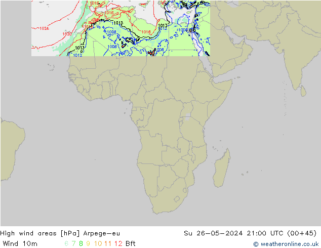 High wind areas Arpege-eu dom 26.05.2024 21 UTC