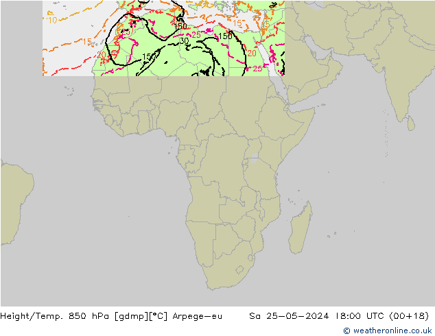 Height/Temp. 850 hPa Arpege-eu Sa 25.05.2024 18 UTC