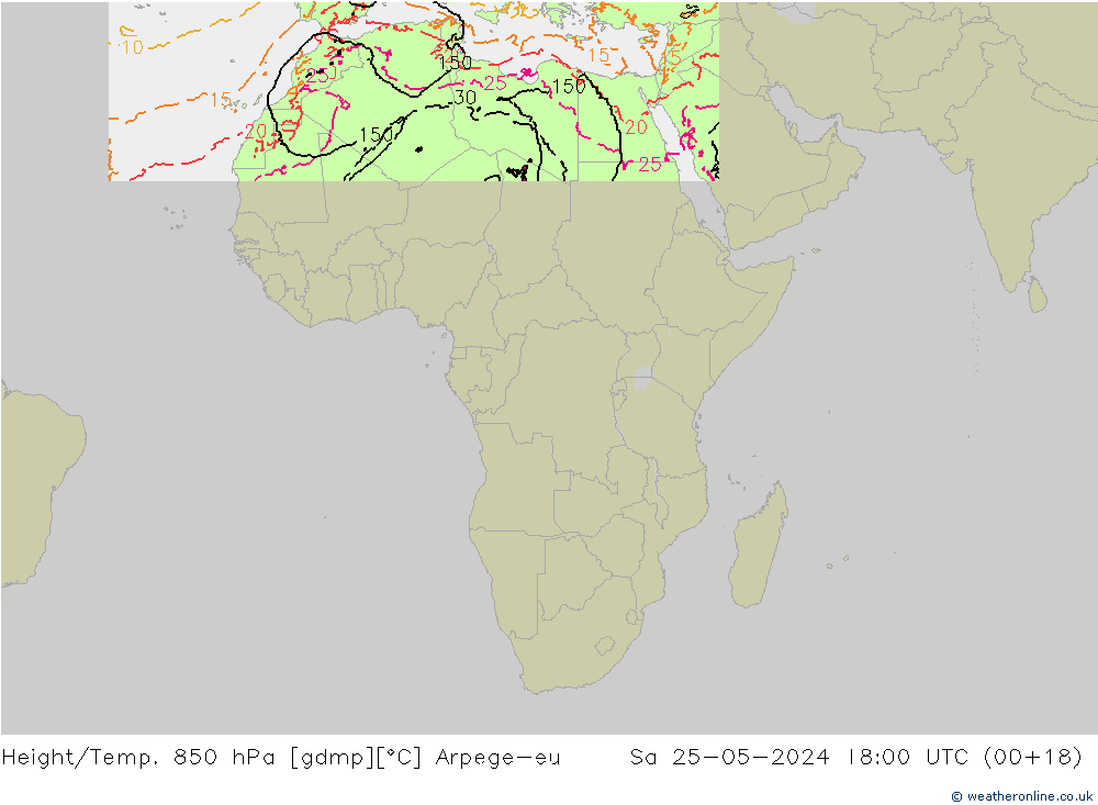 Height/Temp. 850 hPa Arpege-eu sab 25.05.2024 18 UTC