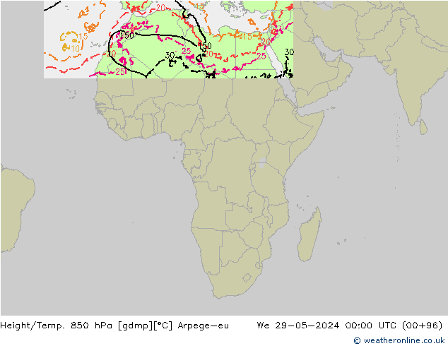 Hoogte/Temp. 850 hPa Arpege-eu wo 29.05.2024 00 UTC