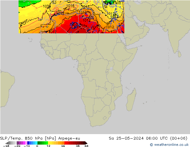 SLP/Temp. 850 hPa Arpege-eu Sáb 25.05.2024 06 UTC