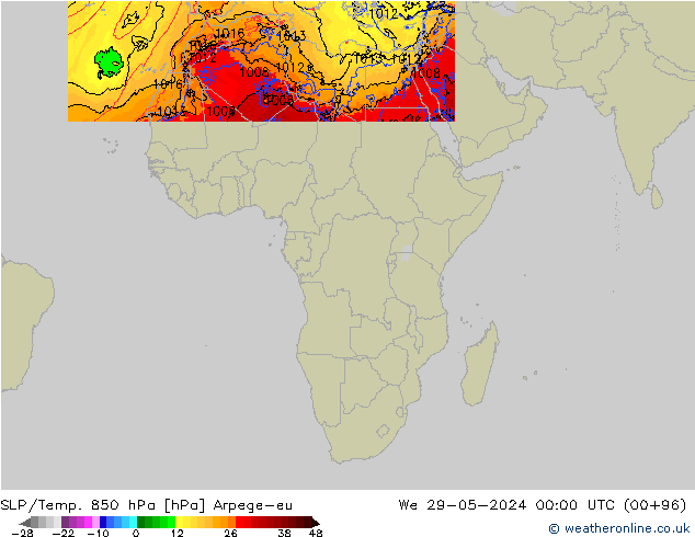 SLP/Temp. 850 hPa Arpege-eu wo 29.05.2024 00 UTC