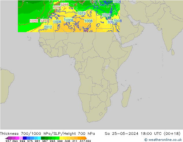 Thck 700-1000 hPa Arpege-eu so. 25.05.2024 18 UTC