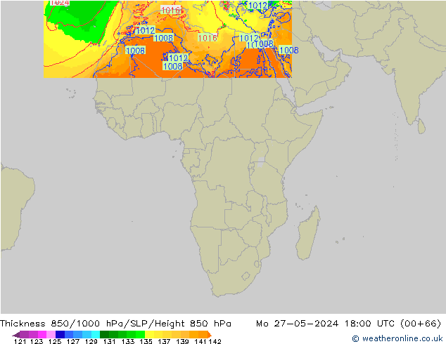 Thck 850-1000 hPa Arpege-eu pon. 27.05.2024 18 UTC