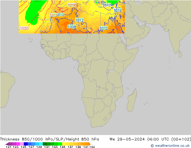 Thck 850-1000 hPa Arpege-eu We 29.05.2024 06 UTC