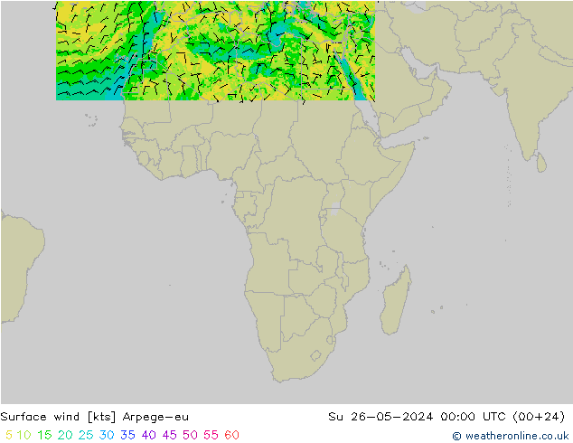 Viento 10 m Arpege-eu dom 26.05.2024 00 UTC