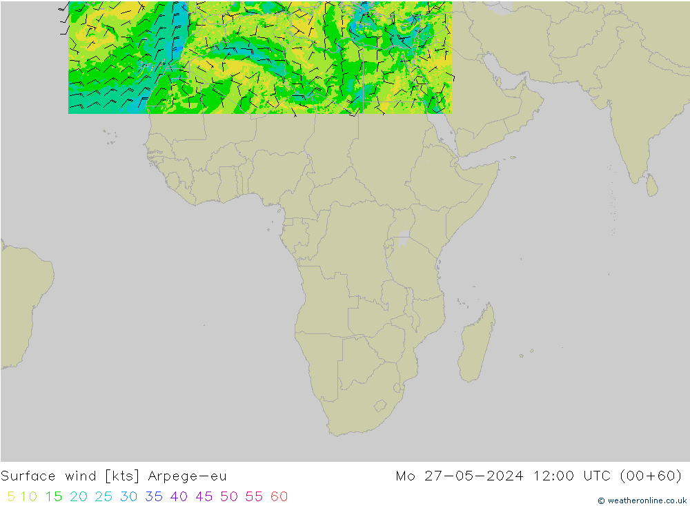 wiatr 10 m Arpege-eu pon. 27.05.2024 12 UTC