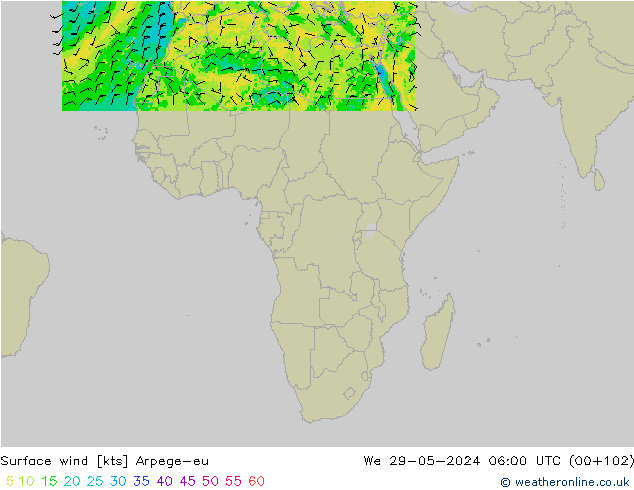 Surface wind Arpege-eu We 29.05.2024 06 UTC