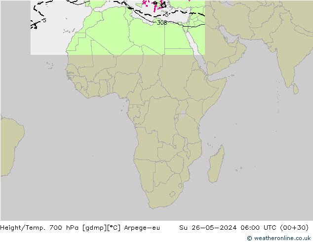 Hoogte/Temp. 700 hPa Arpege-eu zo 26.05.2024 06 UTC