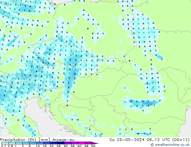 осадки (6h) Arpege-eu сб 25.05.2024 12 UTC