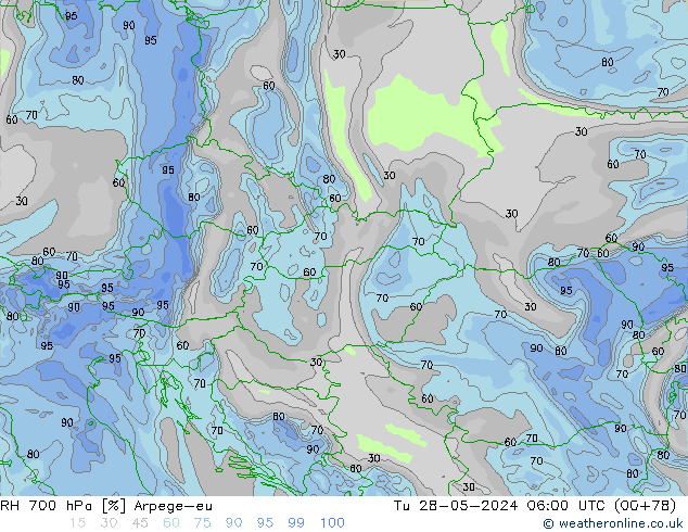 RH 700 hPa Arpege-eu Tu 28.05.2024 06 UTC