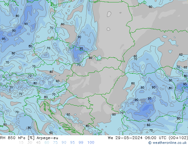 RH 850 hPa Arpege-eu We 29.05.2024 06 UTC