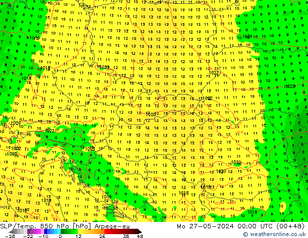 SLP/Temp. 850 hPa Arpege-eu  27.05.2024 00 UTC